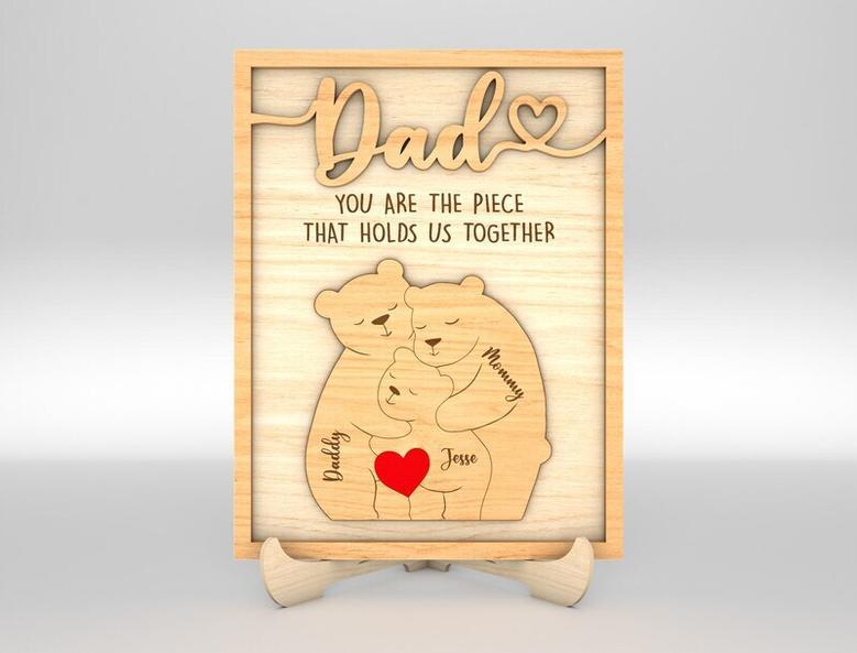 Personalized Bear Family Dad Puzzle Wood Sign For Father's Day - Thoughtful Gift For Dad's Room DéCor