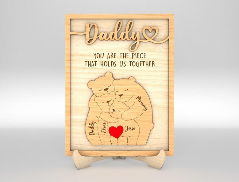 Personalized Bear Family Dad Puzzle Wood Sign For Father's Day - Thoughtful Gift For Dad's Room DéCor