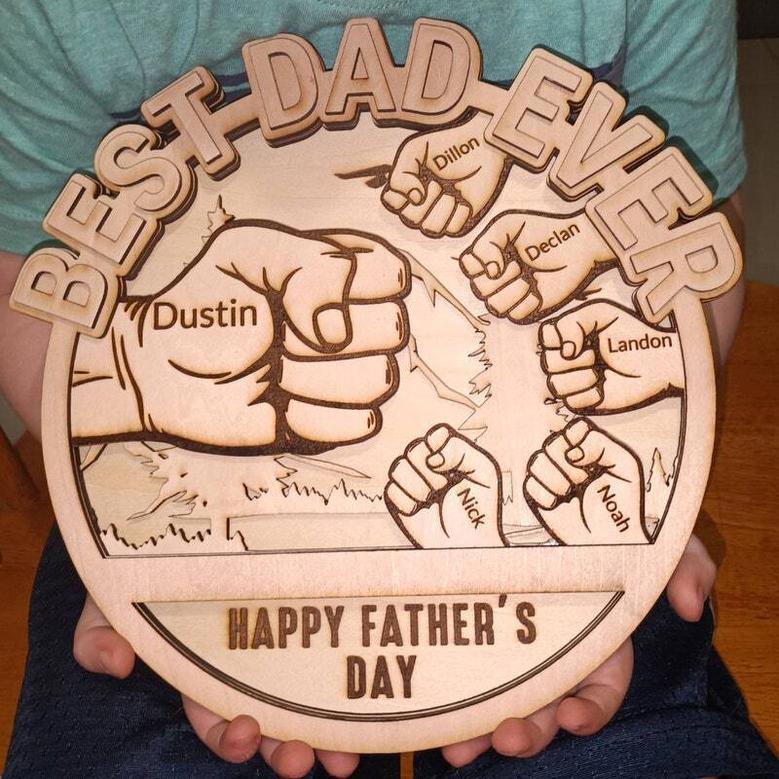 Thoughtful Best Dad Ever Wood Sign With Fist Bump Design - Personalized Gift For Him On Father's Day