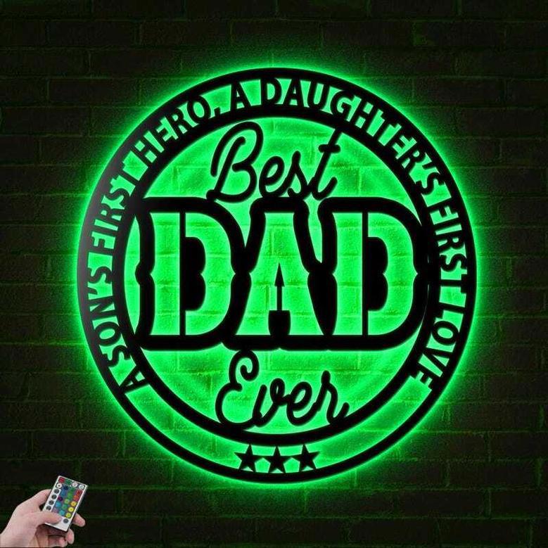 Personalized Best Dad Ever Guitar Metal Sign With LED - Father's Day Gift For Dad's Music Room