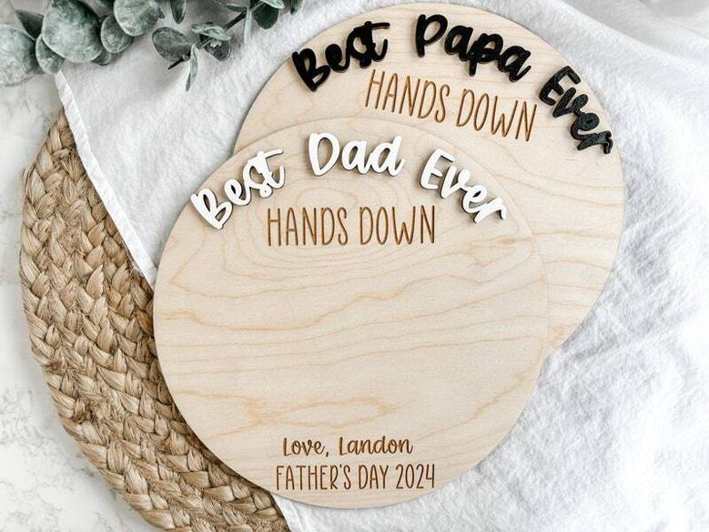 Best Dad Ever Wood Sign Gift - Handprint Design For Father's Day, Birthday