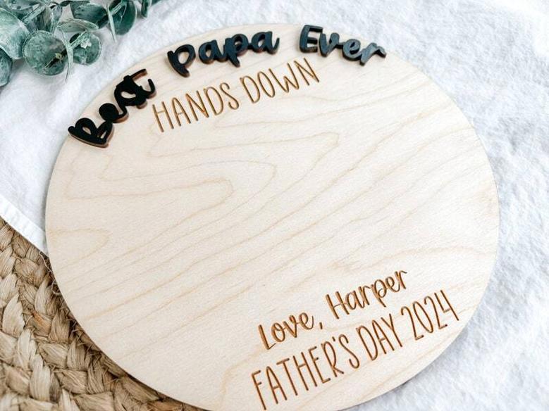 Best Dad Ever Wood Sign Gift - Handprint Design For Father's Day, Birthday