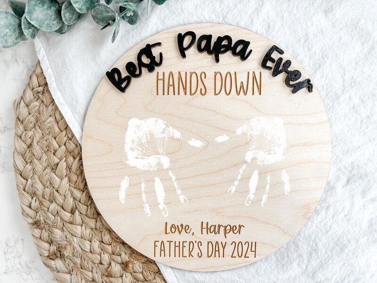 Best Dad Ever Wood Sign Gift - Handprint Design For Father's Day, Birthday