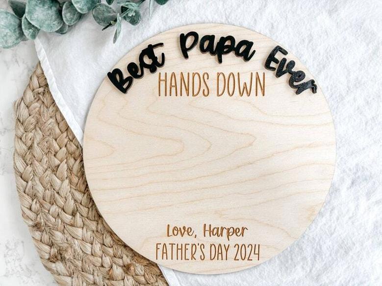 Best Dad Ever Wood Sign Gift - Handprint Design For Father's Day, Birthday