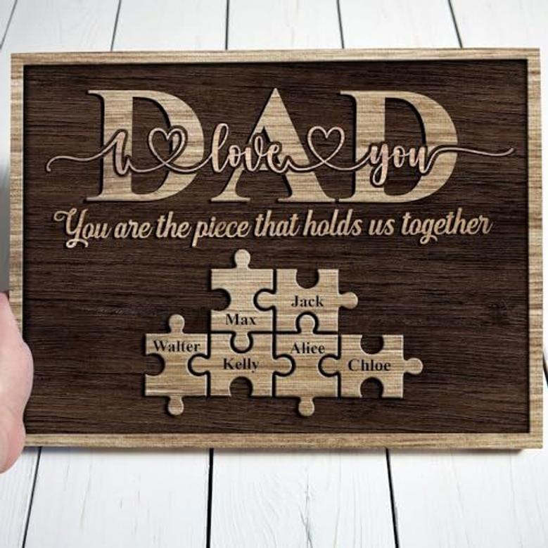 Touching Dad Puzzle Canvas With Children's Names - Personalized Wall Art For Father's Day And Home Decor