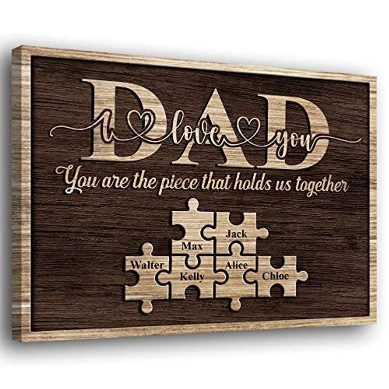 Touching Dad Puzzle Canvas With Children's Names - Personalized Wall Art For Father's Day And Home Decor