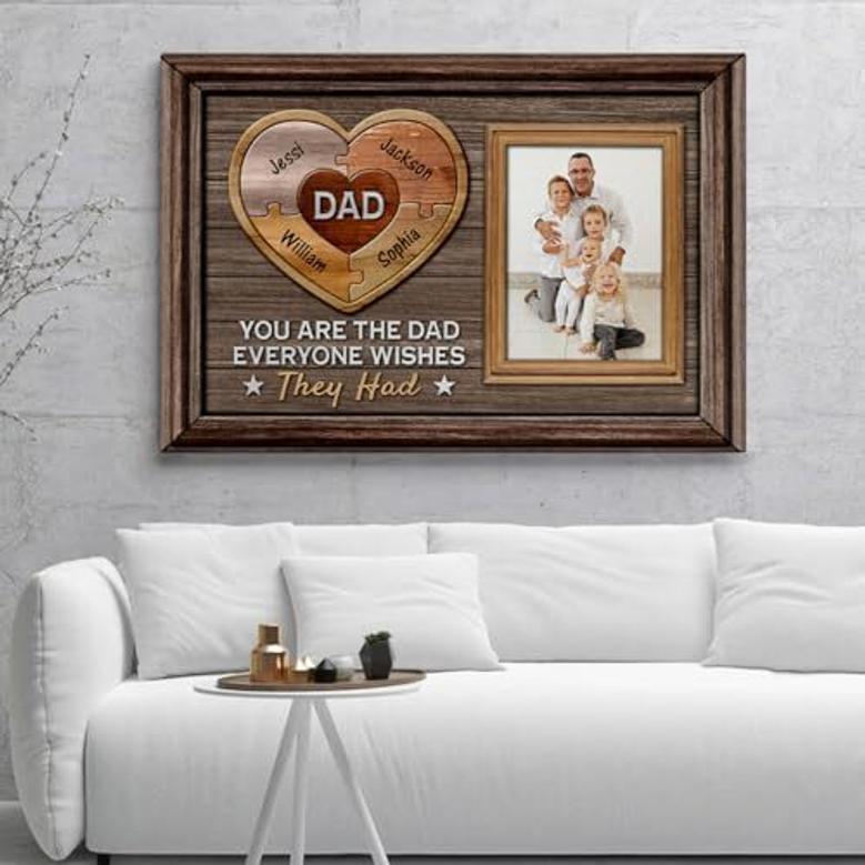 Personalized Dad Puzzle Heart Canvas For Father's Day From Kids - Thoughtful Wall Art Gift