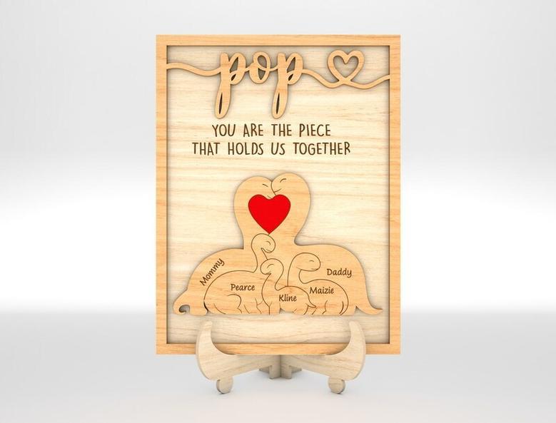 Touching Dinosaur Family Dad Puzzle Wood Sign For Father's Day Gifts