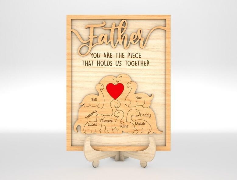 Touching Dinosaur Family Dad Puzzle Wood Sign For Father's Day Gifts