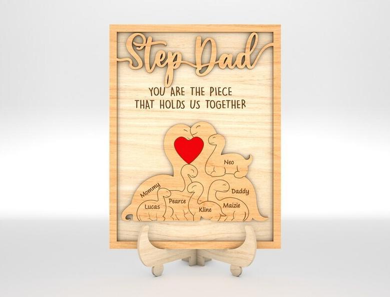 Touching Dinosaur Family Dad Puzzle Wood Sign For Father's Day Gifts