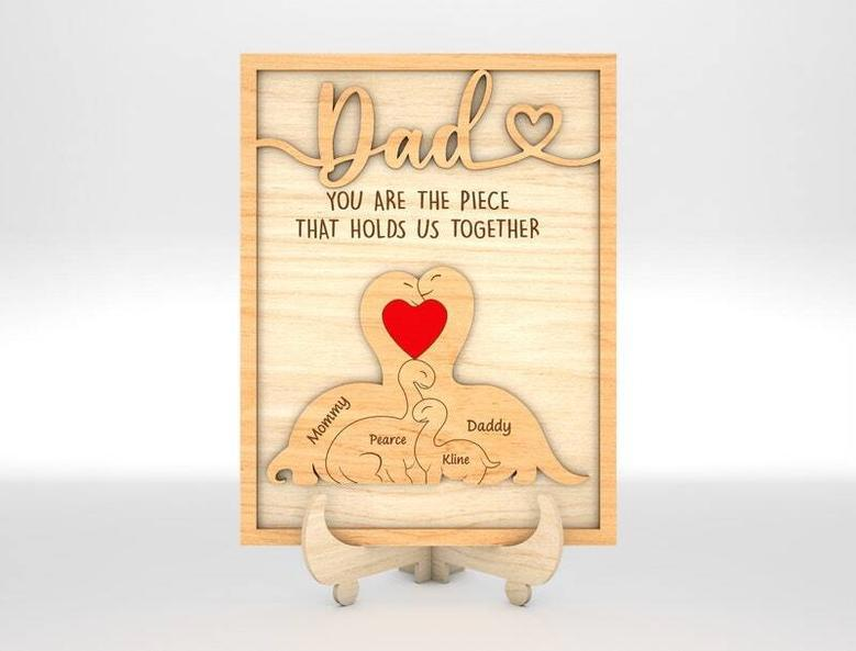 Touching Dinosaur Family Dad Puzzle Wood Sign For Father's Day Gifts