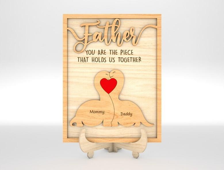 Touching Dinosaur Family Dad Puzzle Wood Sign For Father's Day Gifts