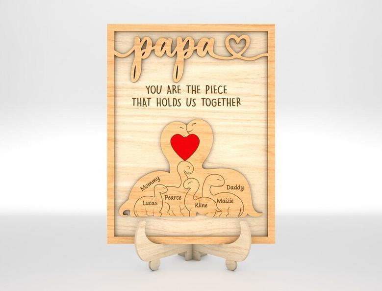 Touching Dinosaur Family Dad Puzzle Wood Sign For Father's Day Gifts