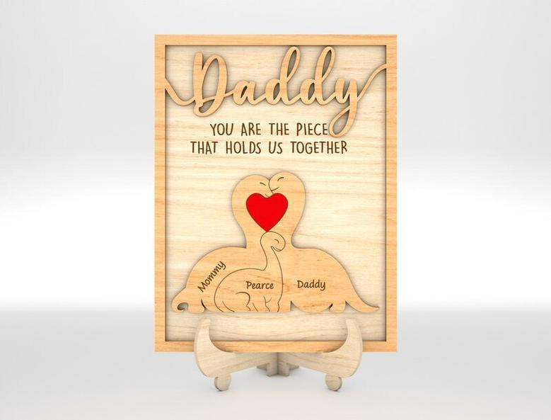 Touching Dinosaur Family Dad Puzzle Wood Sign For Father's Day Gifts