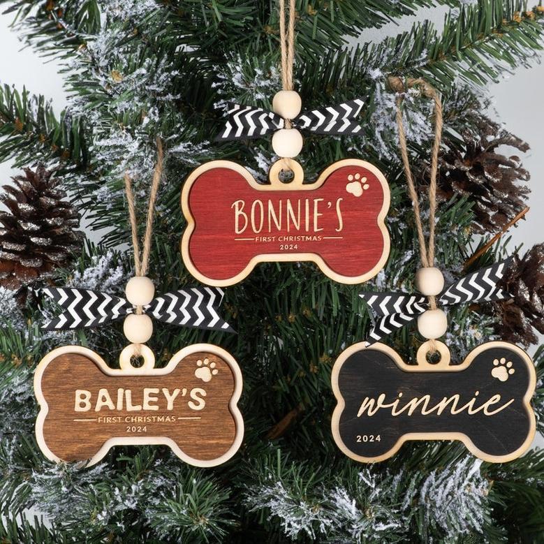 Dog Bone Ornament - Personalized Dog's First Holiday Keepsake Gift