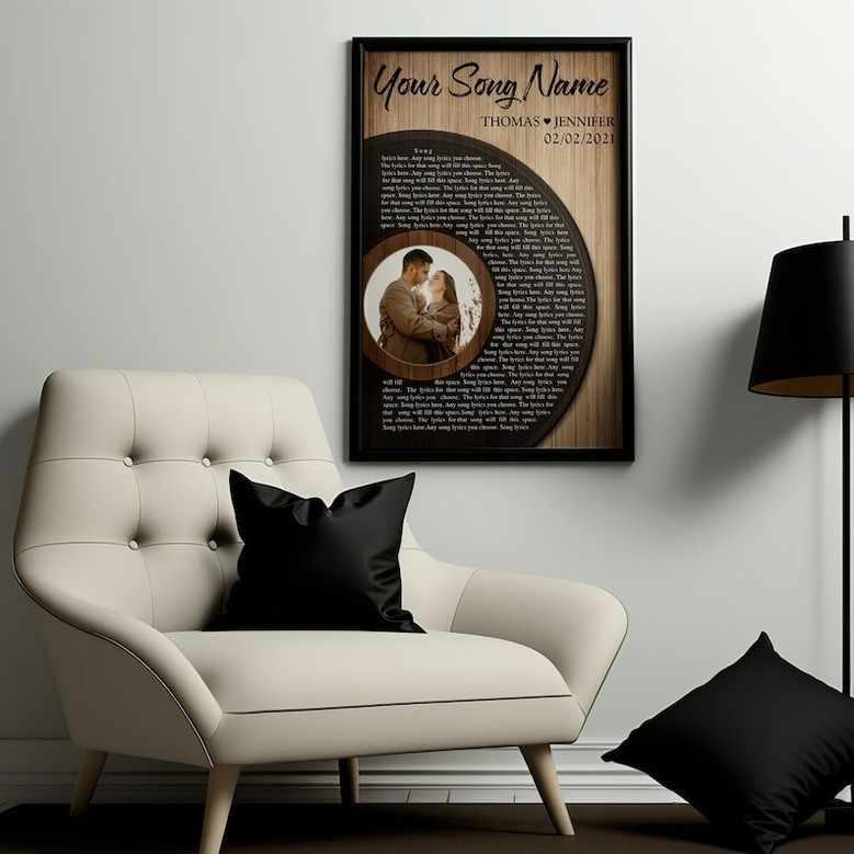 First dance song lyrics canvas wall art, personalized wedding decor gift for newlyweds, custom lyrics of your special song.