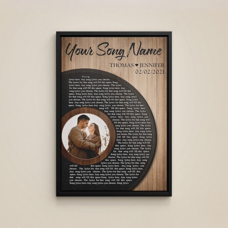 Wedding song lyrics canvas print, customized wall decor for couples, meaningful first dance gift to commemorate your day.