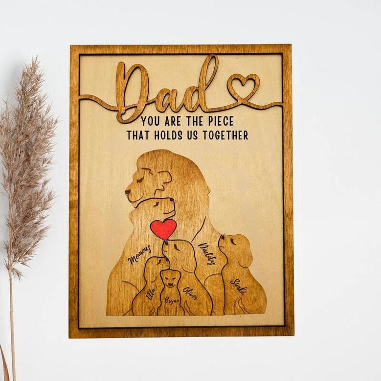 Personalized Dad Puzzle Wood Sign With Lion Family - Thoughtful Gift For Father's Day Or Anniversary