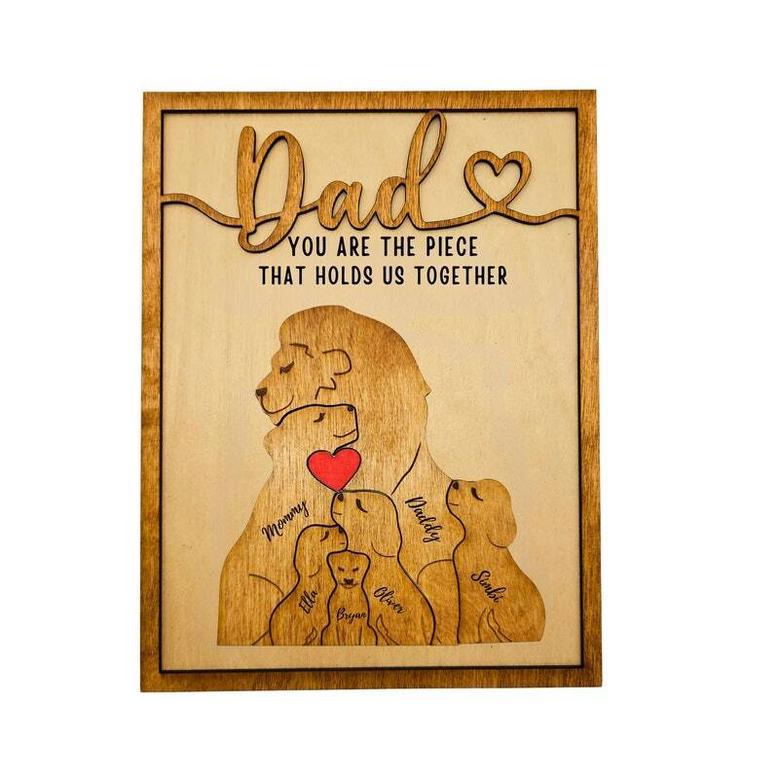 Personalized Dad Puzzle Wood Sign With Lion Family - Thoughtful Gift For Father's Day Or Anniversary