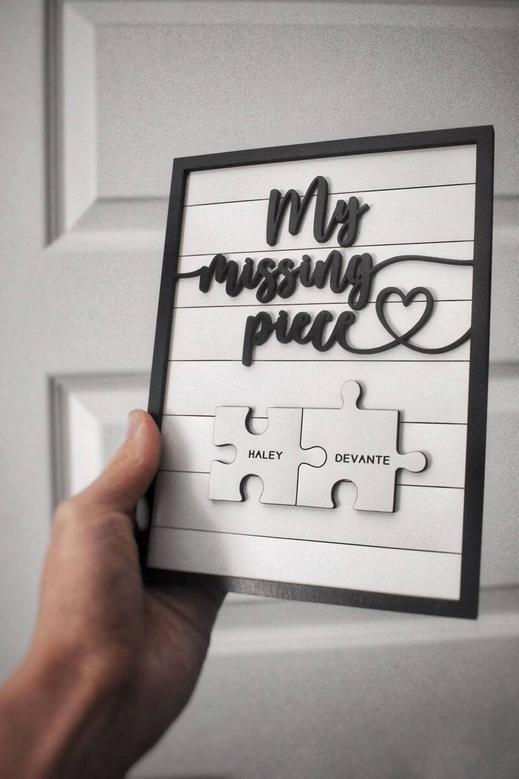 Custom My Missing Piece Wood Sign - Romantic Anniversary Gift For Valentine's Day