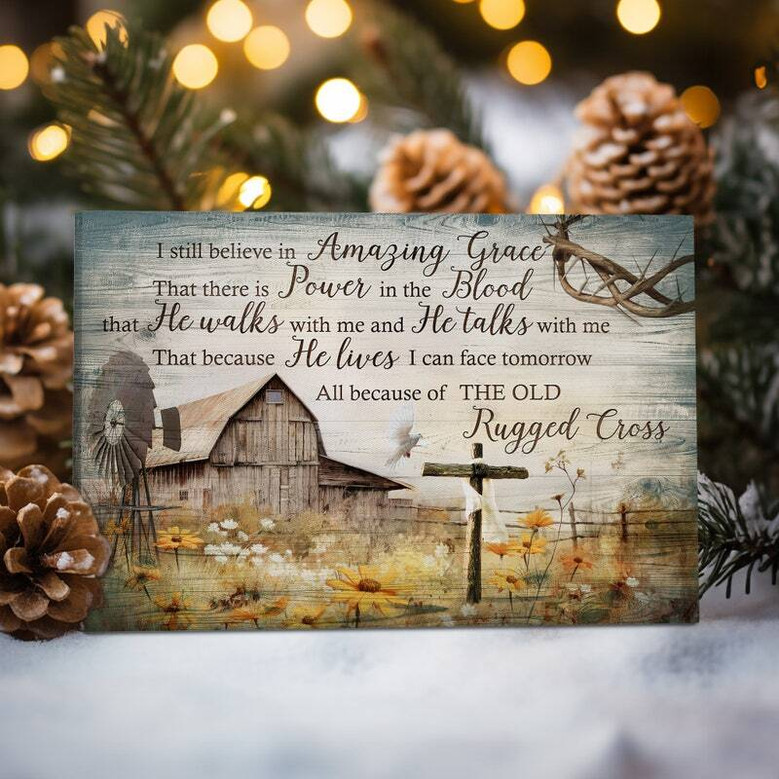 Jesus landscape canvas wall art showcasing pastoral flower field and gentle hills, faith-inspired rustic living room decor and gift