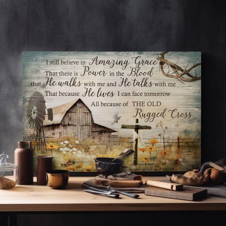 Jesus landscape canvas wall art in warm farmhouse palette with wildflowers and light-filled horizon, inspiring centerpiece for living room