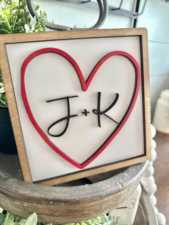 Heartfelt Love Wood Sign Personalized With Initials For Valentine Decor - Perfect For Tiered Trays And Shelves