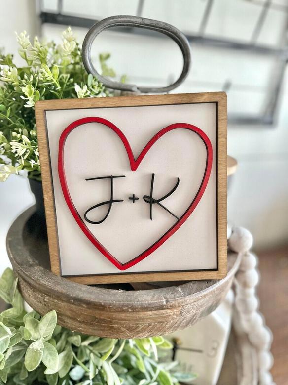 Heartfelt Love Wood Sign Personalized With Initials For Valentine Decor - Perfect For Tiered Trays And Shelves