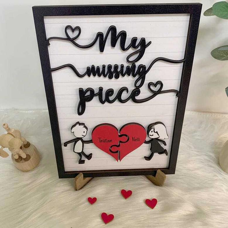 Custom My Missing Piece Anniversary Wood Sign For Couples - Thoughtful 2025 Valentine Gift