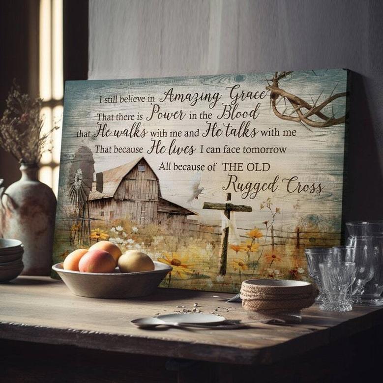 Rustic Farmhouse Flower Field Canvas - Jesus Landscape Inspirational Wall Art For Living Room - Thoughtful Gift