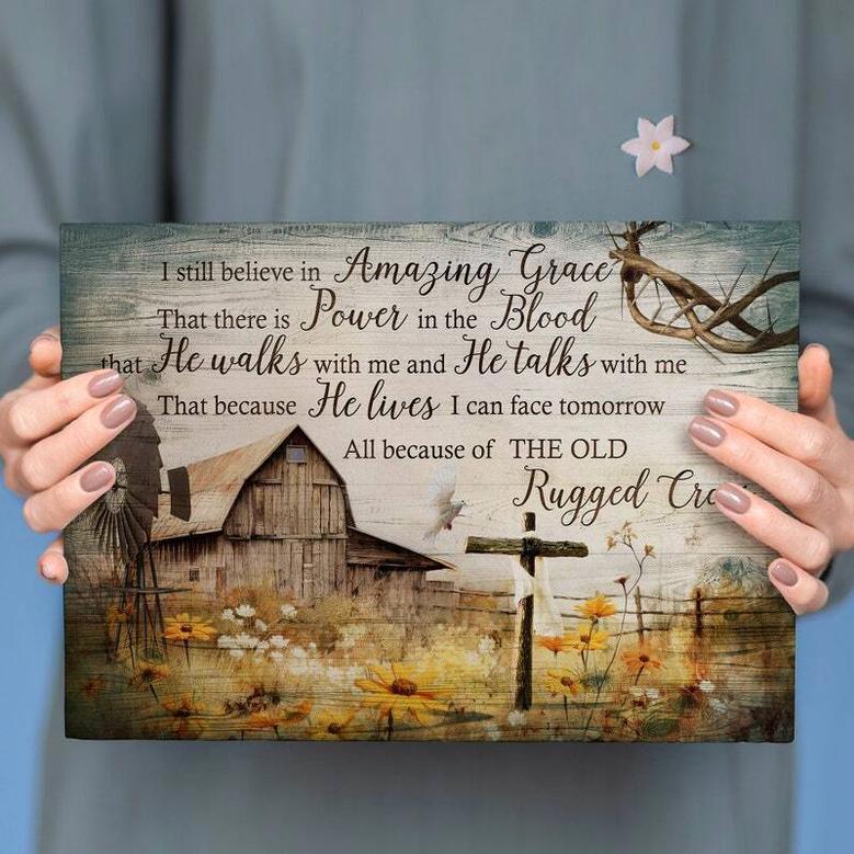 Rustic Farmhouse Flower Field Canvas - Jesus Landscape Inspirational Wall Art For Living Room - Thoughtful Gift