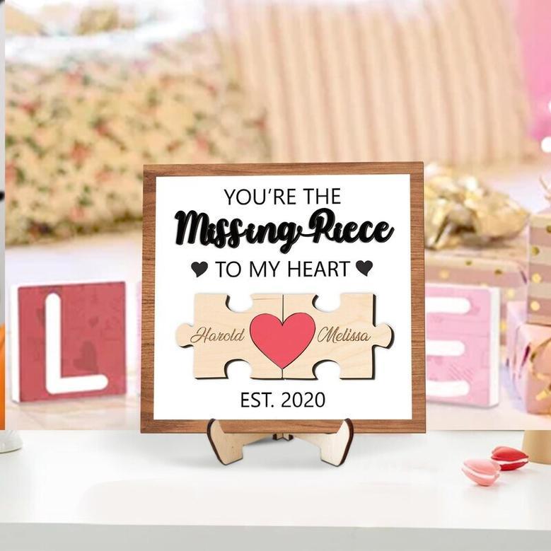 Personalized Missing Piece Of My Heart Wood Sign For Husband Valentine Gift