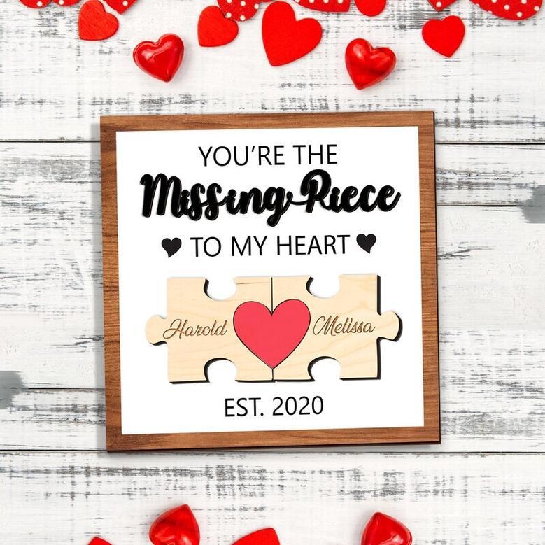 Personalized Missing Piece Of My Heart Wood Sign For Husband Valentine Gift