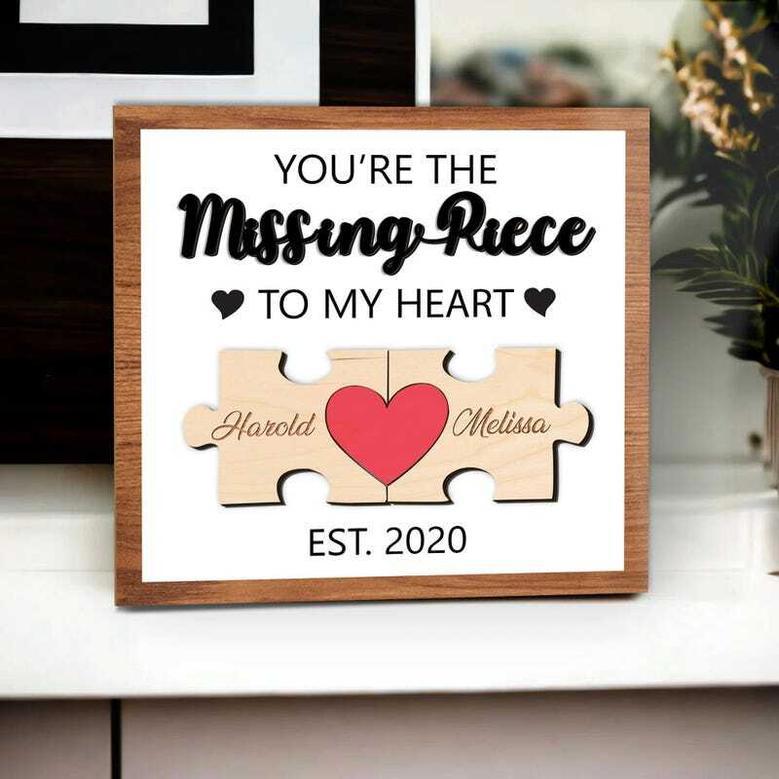 Personalized Missing Piece Of My Heart Wood Sign For Husband Valentine Gift