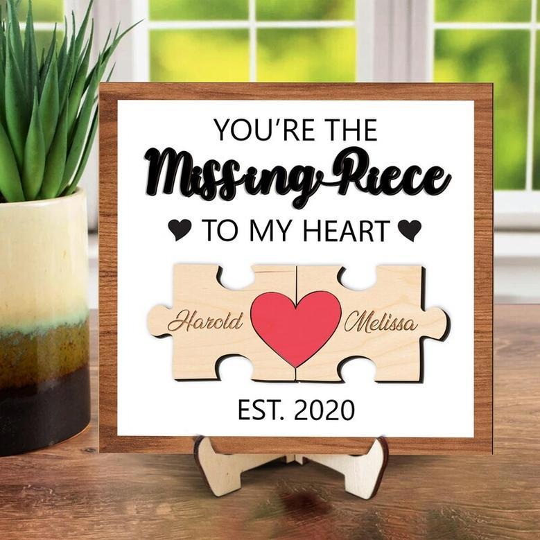 Personalized Missing Piece Of My Heart Wood Sign For Husband Valentine Gift