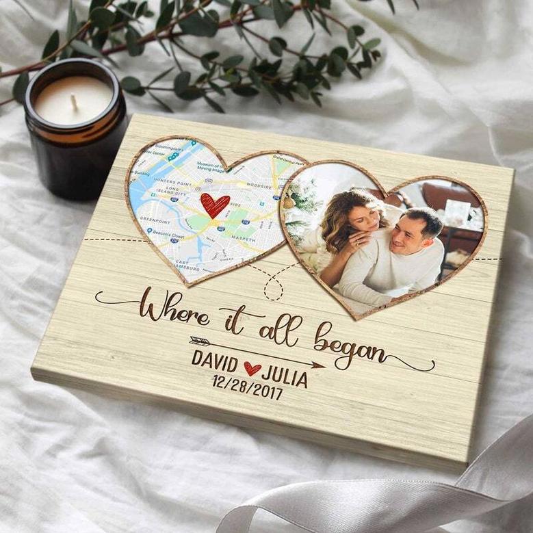 Thoughtful Personalized Wedding Canvas For Couples - Custom Map Print For Anniversary Or Valentine's Gift