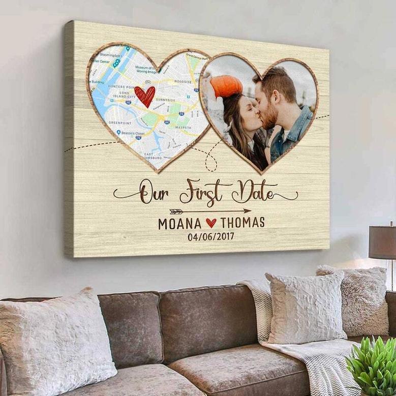 Thoughtful Personalized Wedding Canvas For Couples - Custom Map Print For Anniversary Or Valentine's Gift