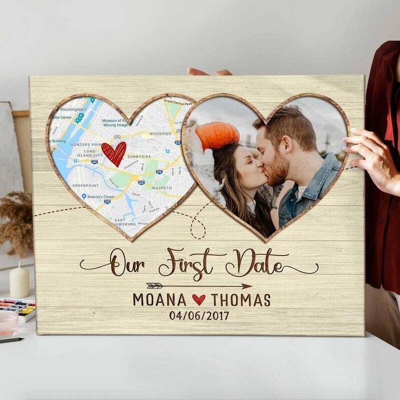 Thoughtful Personalized Wedding Canvas For Couples - Custom Map Print For Anniversary Or Valentine's Gift