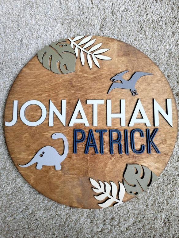 Custom Dinosaur Nursery Art Round Wood Sign For Baby Boy Room DéCor