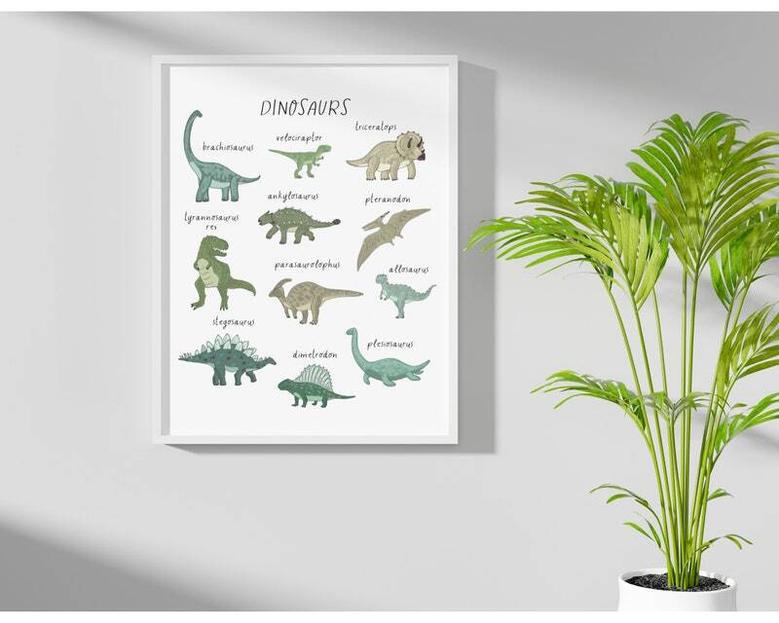 Custom Green Nursery Dinosaur Canvas For Baby Boy - Playroom Wall Art