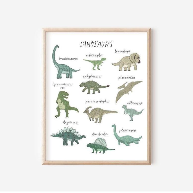 Custom Green Nursery Dinosaur Canvas For Baby Boy - Playroom Wall Art