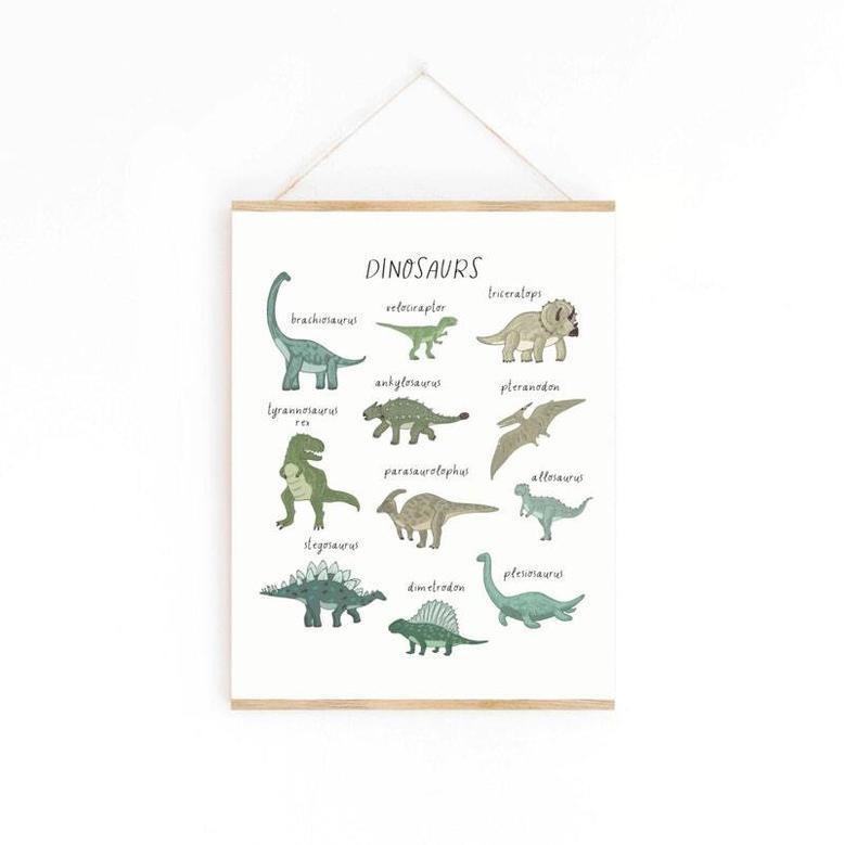 Custom Green Nursery Dinosaur Canvas For Baby Boy - Playroom Wall Art