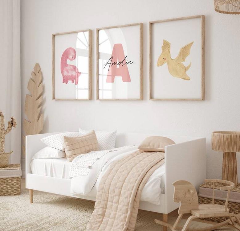 Custom Dinosaur Nursery Canvas - Name Initial Art for Boys and Girls