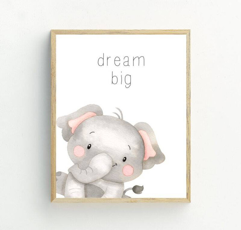 Safari animal canvas prints for nursery, set of 3 with playful elephant, lion, and giraffe artwork to brighten baby room