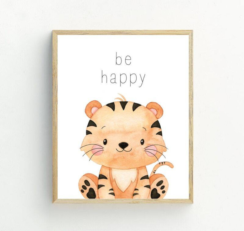 Safari animal canvas wall art for nursery, whimsical trio of elephant, lion, and giraffe prints for a newborn’s room