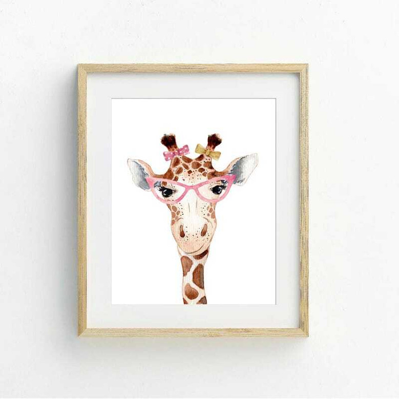 Giraffe nursery canvas trio, neutral beige and blush safari set of three, sweet wall decor for a baby girl's room