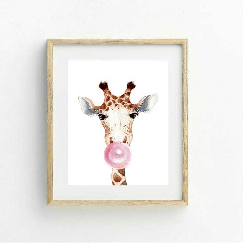 Giraffe nursery canvas trio, cute safari wall art set of three that makes a thoughtful baby shower gift for a baby girl's room