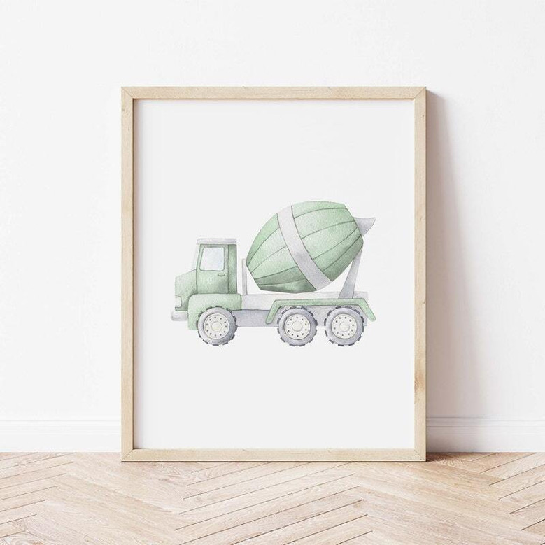 Construction vehicle canvas set for nursery decor, playful trucks and diggers prints to brighten a boys room decor