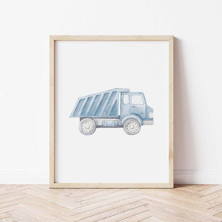 Construction vehicle canvas print set with whimsical illustrations, sweet nursery wall decor for baby boys and toddler rooms