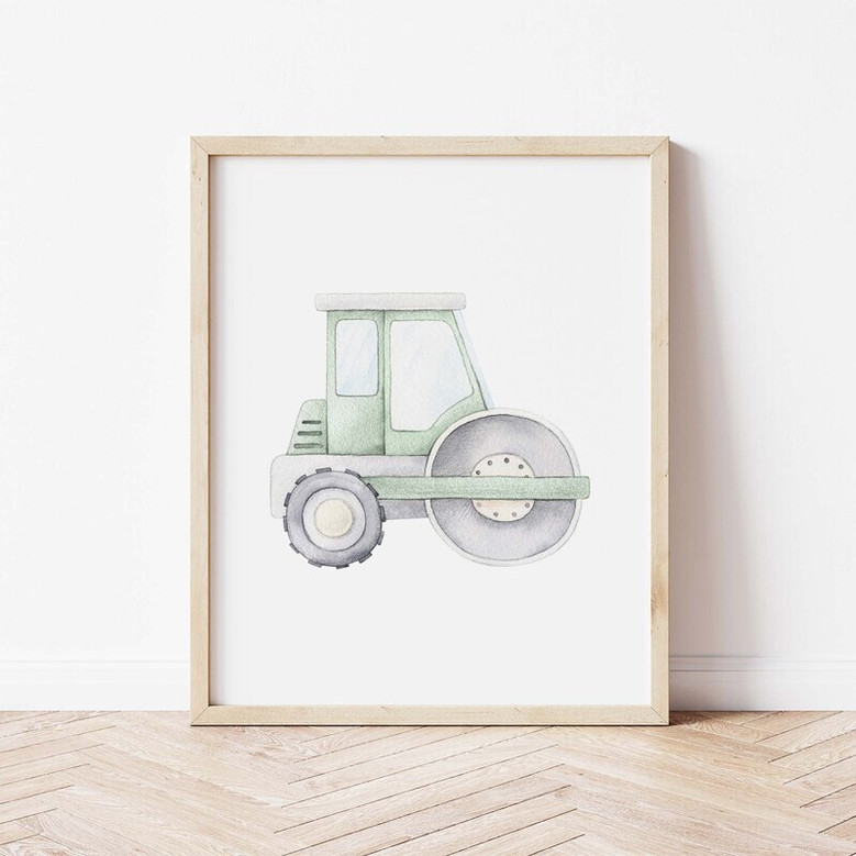 Construction vehicle canvas prints for nursery, transportation art to decorate a boys room with trucks and machines